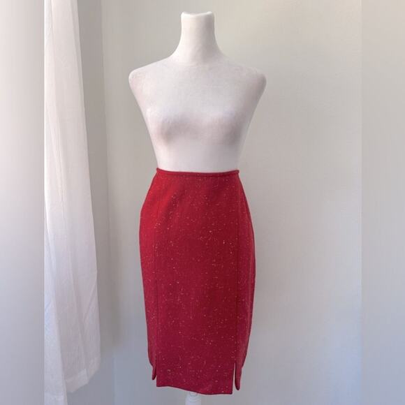 Vintage ‘90s Albert Nipon Red Wool Pencil Skirt - Picture 2 of 7